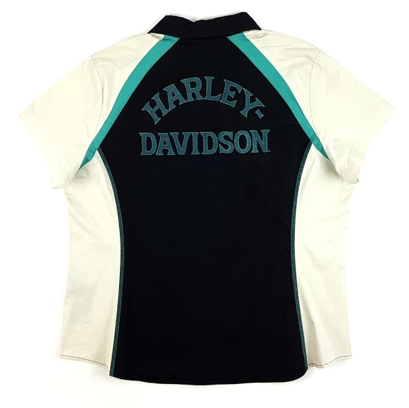 Harley-Davidson Tops - Harley Davidson Zip Up Spell Out Embroidered Shirt